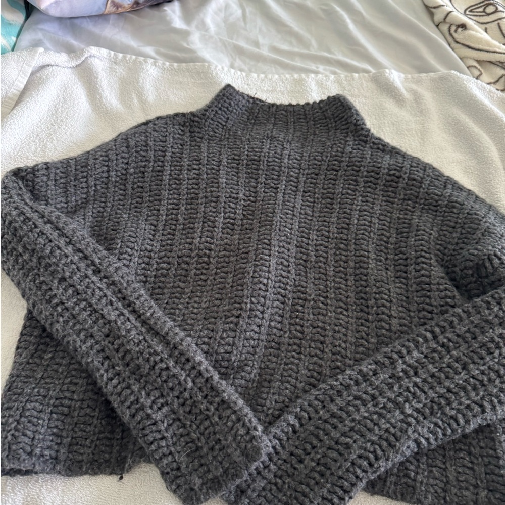 Aerie Gray Cowl Neck Sweater with Chunky Knit